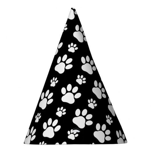 Paw Pattern, Paw Prints, Dog Paws, Black and White Feesthoedjes (Rechts)