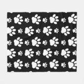 Paw Pattern, Paw Prints, Dog Paws, Black and White Fleece Deken (Voorkant (Horizontaal))