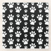 Paw Pattern, Paw Prints, Dog Paws, Black and White Glazen Onderzetter (Voorkant)