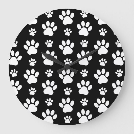 Paw Pattern, Paw Prints, Dog Paws, Black and White Grote Klok (Voorkant)