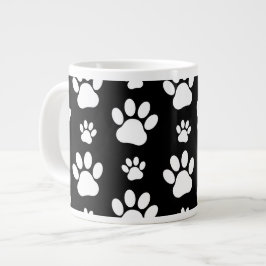 Paw Pattern, Paw Prints, Dog Paws, Black and White Grote Koffiekop