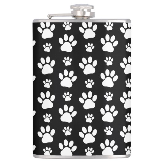 Paw Pattern, Paw Prints, Dog Paws, Black and White Heupfles (Voorkant)