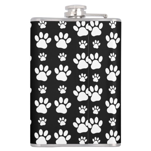 Paw Pattern, Paw Prints, Dog Paws, Black and White Heupfles (Achterkant)