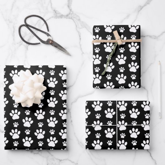 Paw Pattern, Paw Prints, Dog Paws, Black and White Inpakpapier Vel (Voorkant)