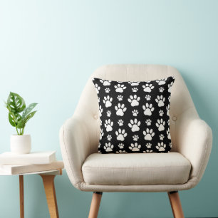 Paw Pattern, Paw Prints, Dog Paws, Black and White Kussen
