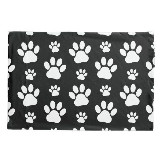 Paw Pattern, Paw Prints, Dog Paws, Black and White Kussensloop (Achterkant)