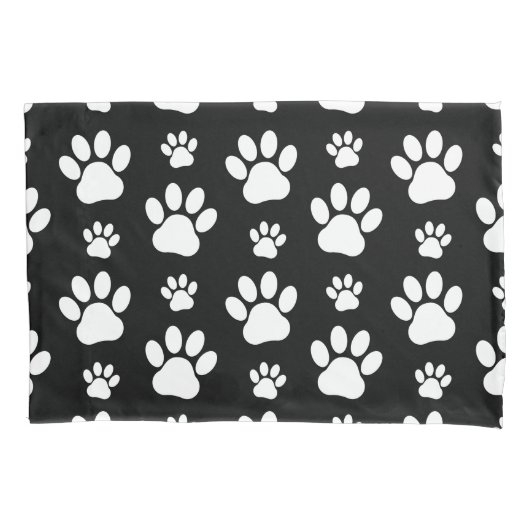 Paw Pattern, Paw Prints, Dog Paws, Black and White Kussensloop (Voorkant)