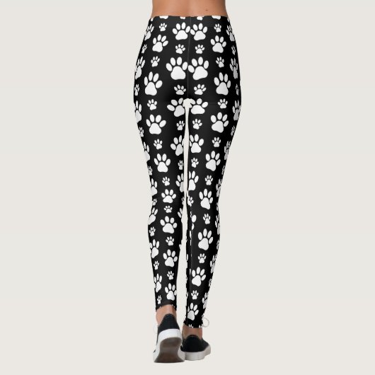 Paw Pattern, Paw Prints, Dog Paws, Black and White Leggings (Achterkant)