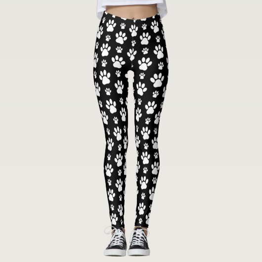 Paw Pattern, Paw Prints, Dog Paws, Black and White Leggings (Voorkant)