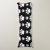 Paw Pattern, Paw Prints, Dog Paws, Black and White Lichaamskussen (Voorkant Verticaal)