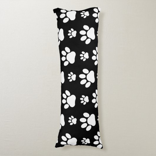 Paw Pattern, Paw Prints, Dog Paws, Black and White Lichaamskussen (Voorkant Verticaal)