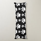 Paw Pattern, Paw Prints, Dog Paws, Black and White Lichaamskussen (Achterkant (Verticaal))