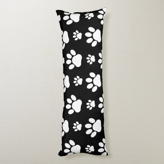 Paw Pattern, Paw Prints, Dog Paws, Black and White Lichaamskussen (Achterkant (Verticaal))
