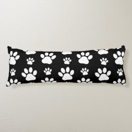 Paw Pattern, Paw Prints, Dog Paws, Black and White Lichaamskussen