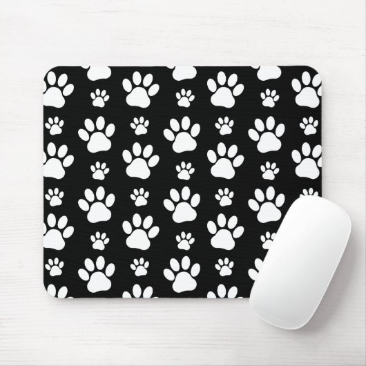 Paw Pattern, Paw Prints, Dog Paws, Black and White Muismat (Met muis)