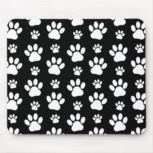 Paw Pattern, Paw Prints, Dog Paws, Black and White Muismat (Voorkant)
