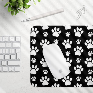 Paw Pattern, Paw Prints, Dog Paws, Black and White Muismat