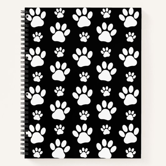 Paw Pattern, Paw Prints, Dog Paws, Black and White Notitieboek (Voorkant)