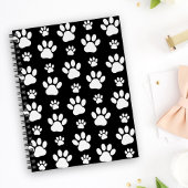 Paw Pattern, Paw Prints, Dog Paws, Black and White Notitieboek
