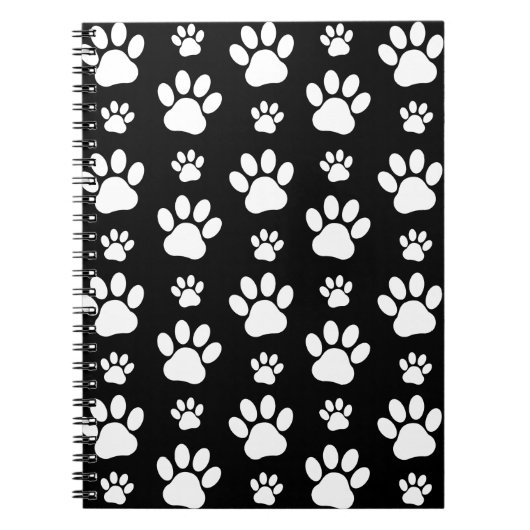 Paw Pattern, Paw Prints, Dog Paws, Black and White Notitieboek (Voorkant)