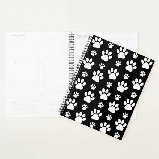Paw Pattern, Paw Prints, Dog Paws, Black and White Planner (Display)