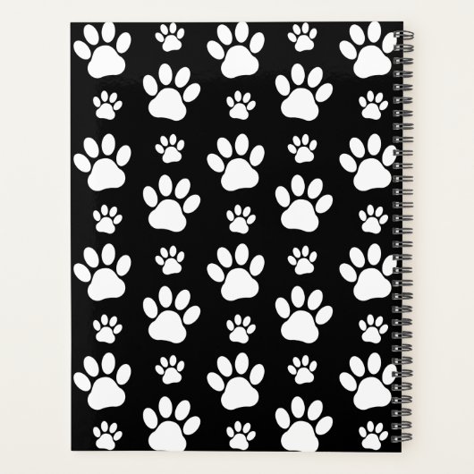 Paw Pattern, Paw Prints, Dog Paws, Black and White Planner (Achterkant)