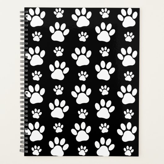 Paw Pattern, Paw Prints, Dog Paws, Black and White Planner (Voorkant)