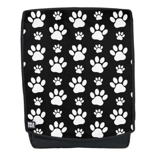 Paw Pattern, Paw Prints, Dog Paws, Black and White Rugtassen (Voorkant)