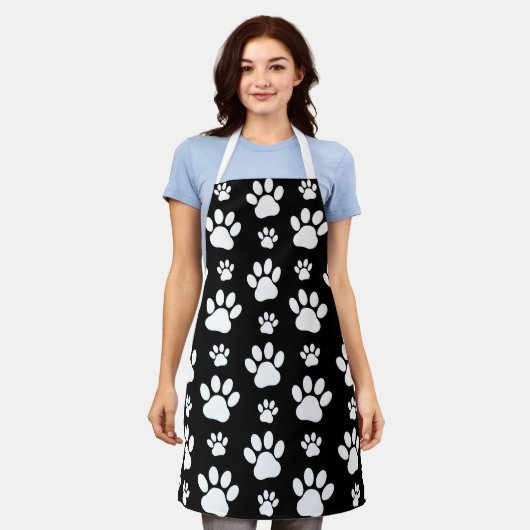 Paw Pattern, Paw Prints, Dog Paws, Black and White Schort (Gedragen)