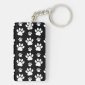 Paw Pattern, Paw Prints, Dog Paws, Black and White Sleutelhanger (achterkant)