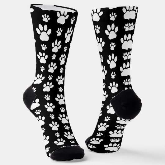 Paw Pattern, Paw Prints, Dog Paws, Black and White Sokken (Gebogen)