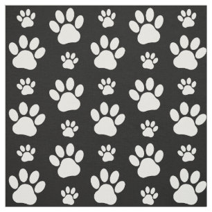 Paw Pattern, Paw Prints, Dog Paws, Black and White Stof