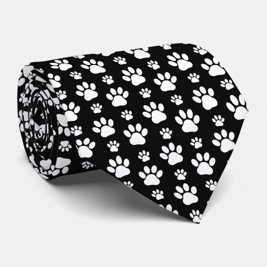 Paw Pattern, Paw Prints, Dog Paws, Black and White Stropdas (Opgerold)
