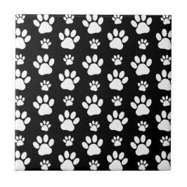 Paw Pattern, Paw Prints, Dog Paws, Black and White Tegeltje