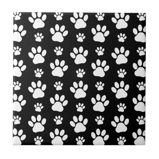Paw Pattern, Paw Prints, Dog Paws, Black and White Tegeltje (Voorkant)