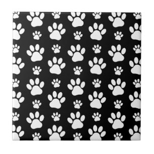 Paw Pattern, Paw Prints, Dog Paws, Black and White Tegeltje