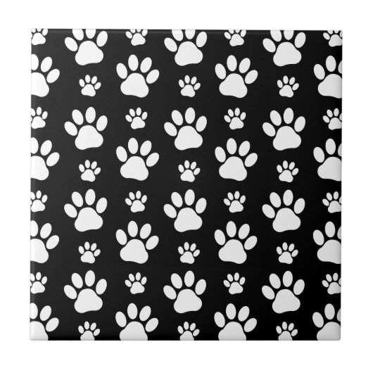 Paw Pattern, Paw Prints, Dog Paws, Black and White Tegeltje (Voorkant)