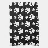 Paw Pattern, Paw Prints, Dog Paws, Black and White Theedoek (Verticaal)