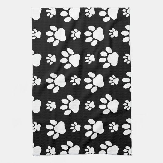 Paw Pattern, Paw Prints, Dog Paws, Black and White Theedoek (Verticaal)