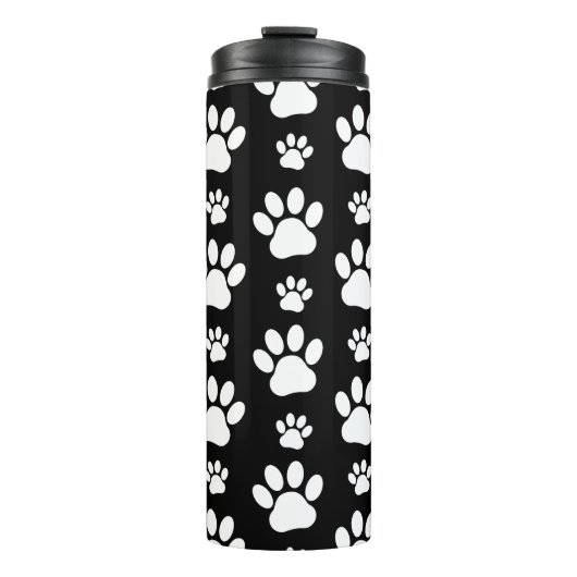Paw Pattern, Paw Prints, Dog Paws, Black and White Thermosbeker (Voorkant)