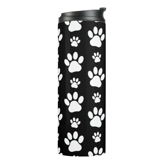 Paw Pattern, Paw Prints, Dog Paws, Black and White Thermosbeker (Gedraaid links)