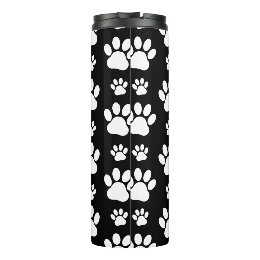 Paw Pattern, Paw Prints, Dog Paws, Black and White Thermosbeker (Achterkant)