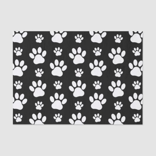 Paw Pattern, Paw Prints, Dog Paws, Black and White Tissuepapier (Voorkant)