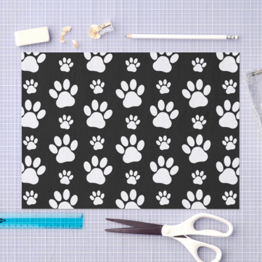 Paw Pattern, Paw Prints, Dog Paws, Black and White Tissuepapier (Craft)