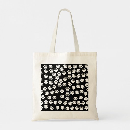 Paw Pattern, Paw Prints, Dog Paws, Black and White Tote Bag (Achterkant)