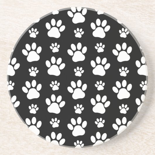 Paw Pattern, Paw Prints, Dog Paws, Black and White Zandsteen Onderzetter (Voorkant)