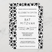 Paw Pattern, Paws, Black and White, Bat Mitzvah Kaart (Voorkant / Achterkant)