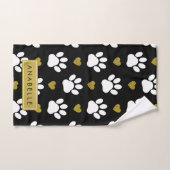 Paw Pattern, witte poten, gouden harten, Jouw naam Bad Handdoek (Handdoek)