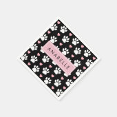 Paw Pattern, witte poten, roze harten, Jouw naam Servet (Hoek)