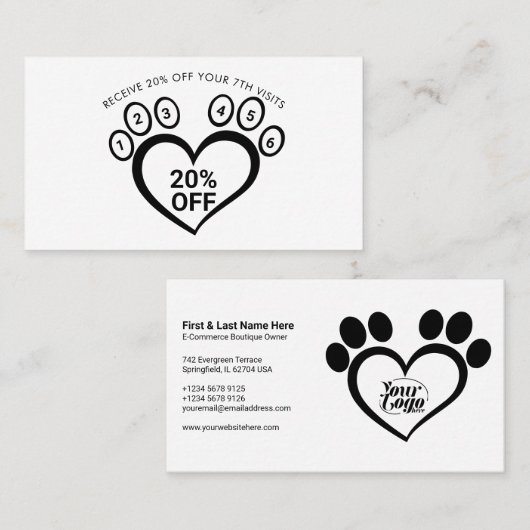 Paw Pet Grooming Dierenartsenloyaliteit Visitekaartje (Voorkant / Achterkant)